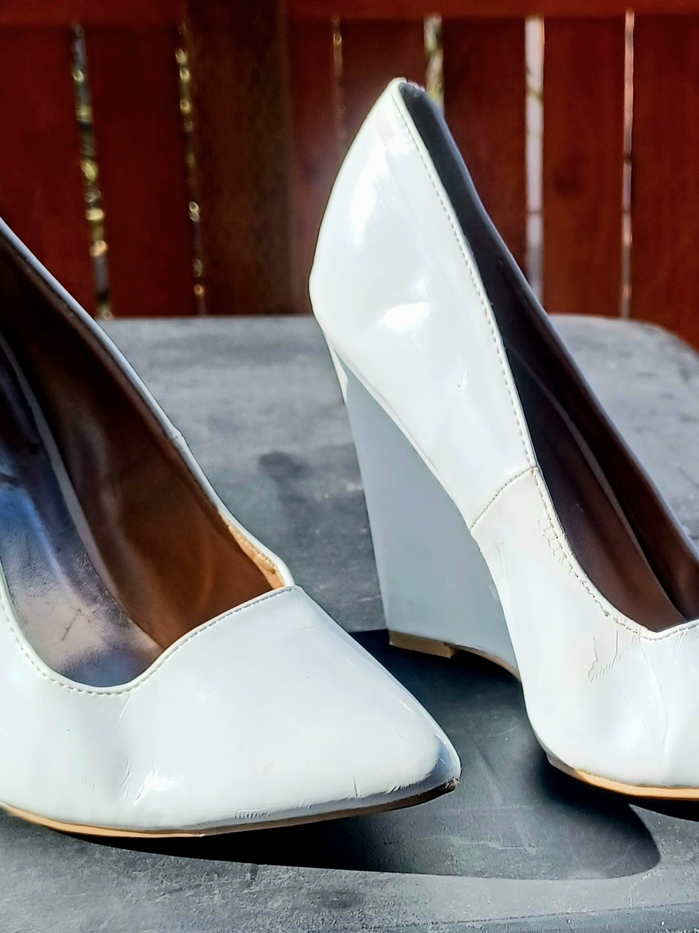 BAMBOO White Patent Wedge Heels